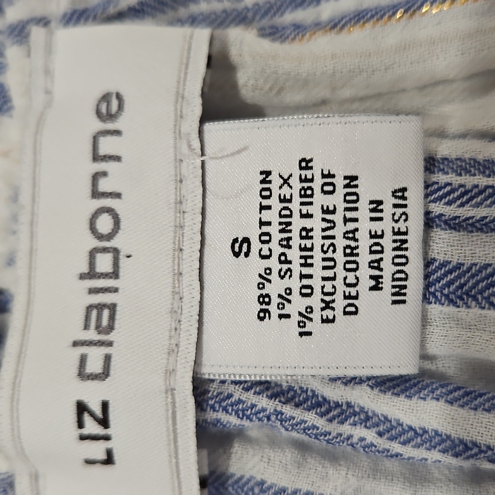 Liz Claiborne Striped Sleeveless Top - Blue & White & Gold size Small - Picture 8 of 8